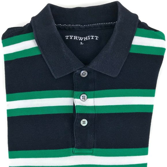 Charles Tyrwhitt Black Striped Polo Shirt Sz Large - Picture 1 of 8